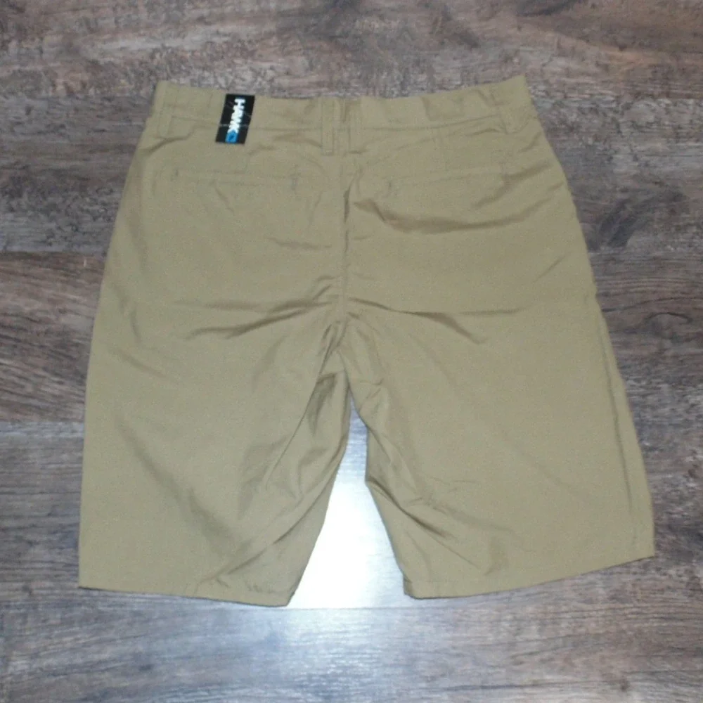Tony Hawk Flat Front Shorts Mens 33 Khaki Tan New Solid Poly Viscose Skate